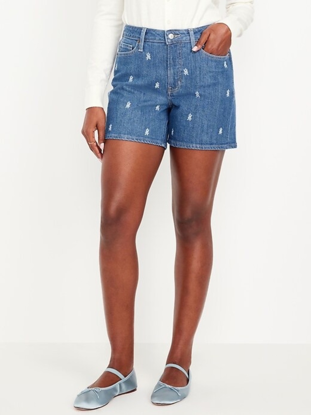 Blue Embroidered Old Navy Denim Shorts - Women's Classic Casual EUC 8